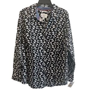 NWT Charter Club Women's Black/White Bow Print Button Front Shirt Plus Size 14W